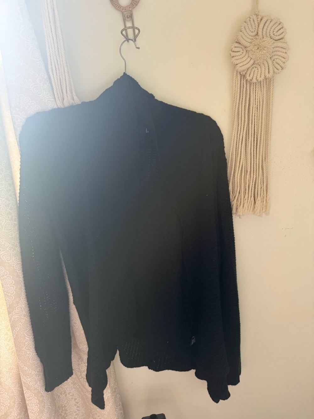 Chesley Black Open-Weave Hooded Cardigan